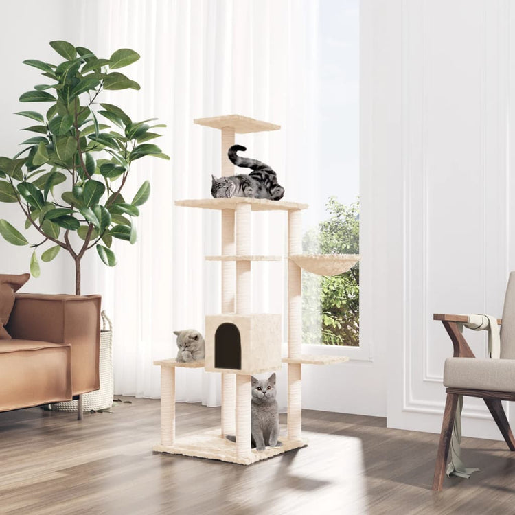 Vidaxl -Katzenmöbel mit Sisal -Kratzer -Pfosten 142 cm creme -gelenkt