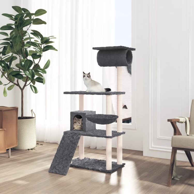 Vidaxl -Katzenmöbel mit Sisal -Kratzerpfosten 131 cm dunkelgrau