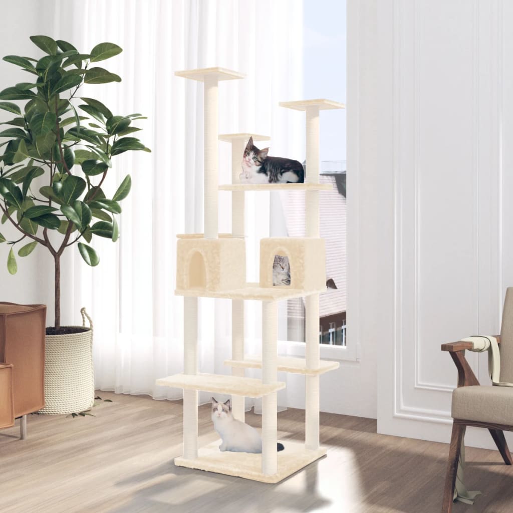 Vidaxl -Katzenmöbel mit Sisal -Kratzerpfosten 167 cm creme -gelenkt