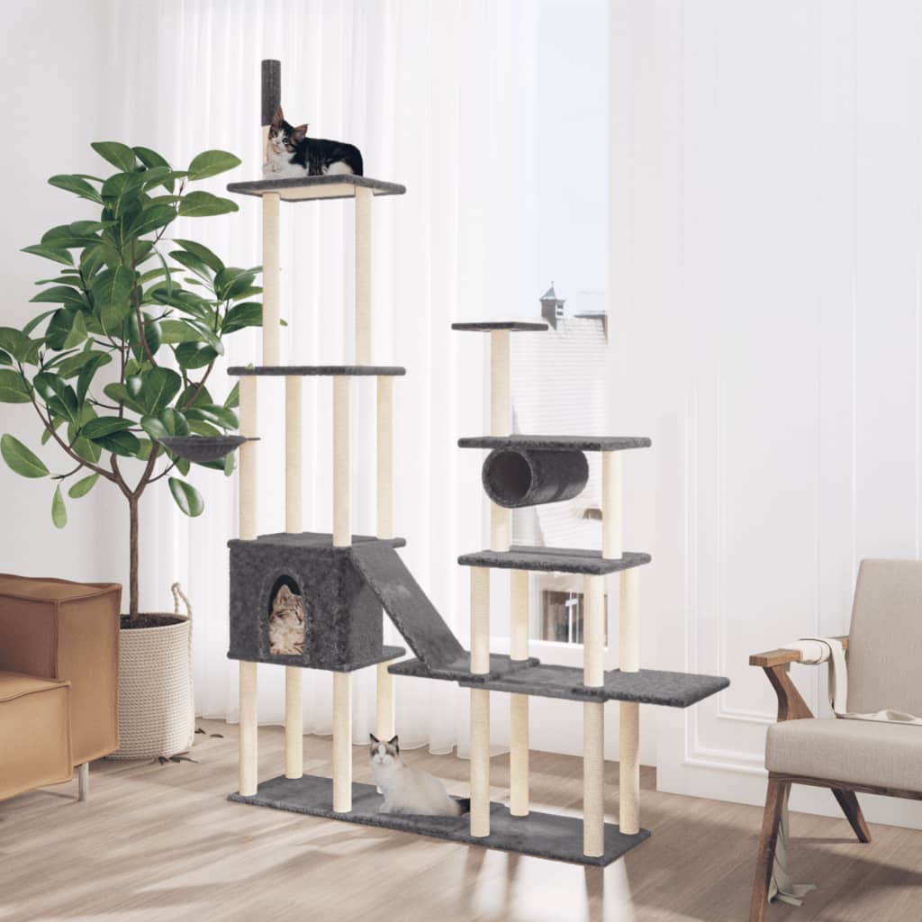 Vidaxl -Katzenmöbel mit Sisal -Kratzerpfosten 279 cm dunkelgrau