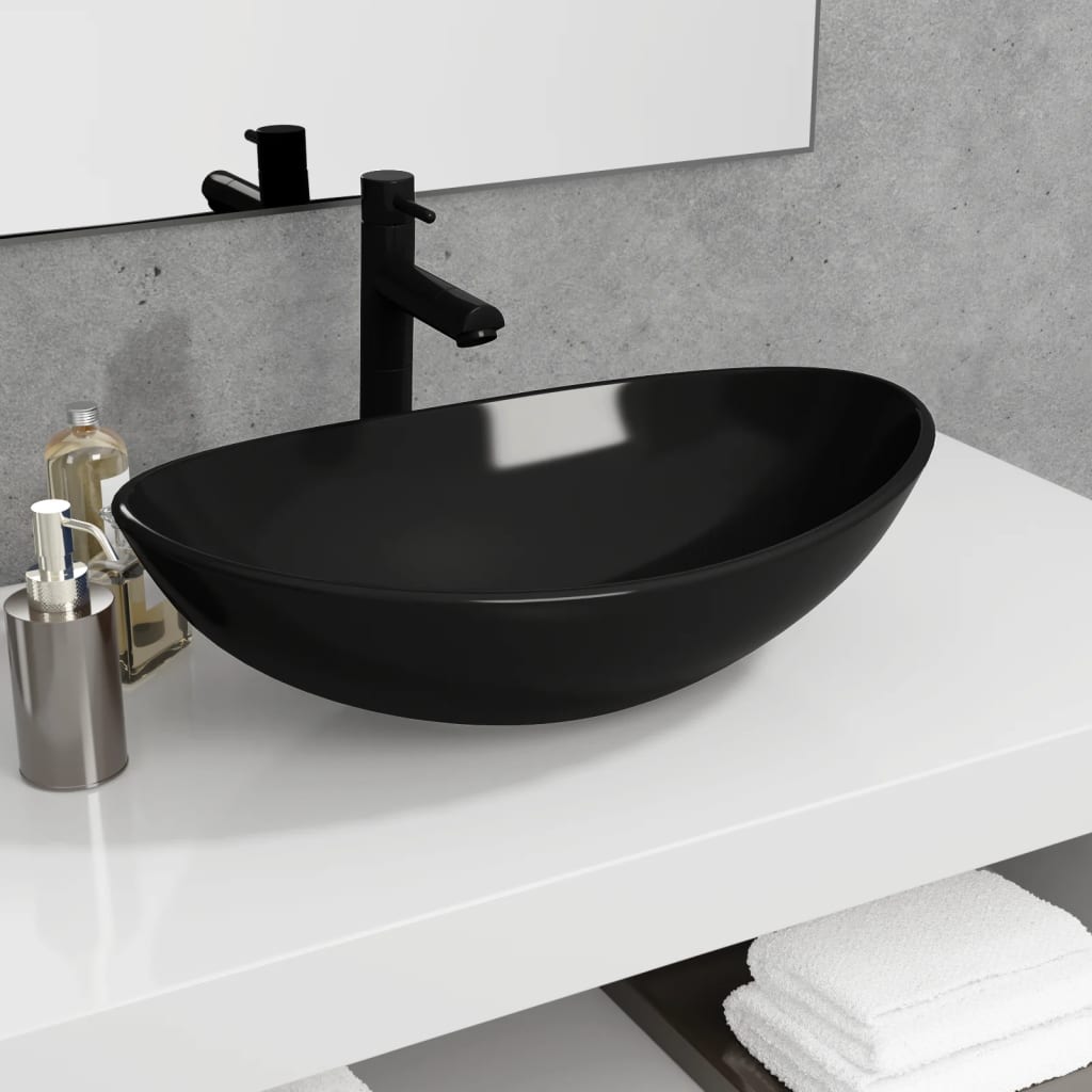 VIDAXL WASHBAIN 54.5X35X15,5 CM Temperiertes Glas schwarz