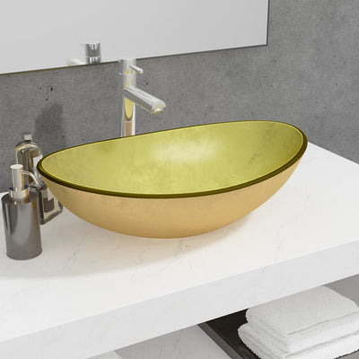 VIDAXL WASHBAIN 54.5X35X15,5 cm gehärtetes Glas Gold gefärbt