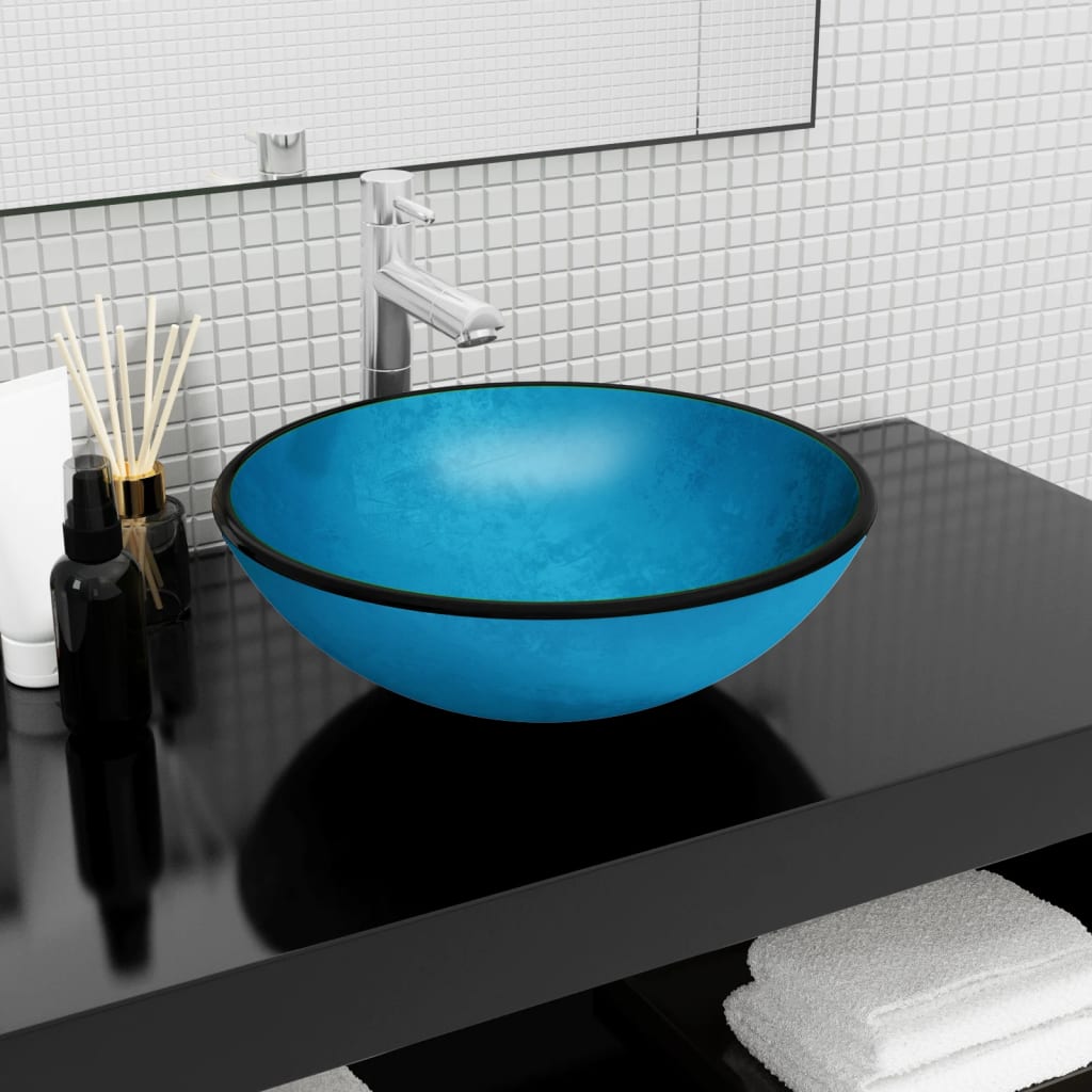 Vidaxl Washbeer 42x14 cm gehärtetes Glasblau