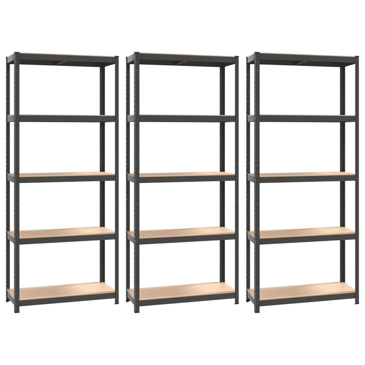 VIDAXL-Speicher 5-layer 3 St. Stahl verarbeitet Holz anthrazitfarben