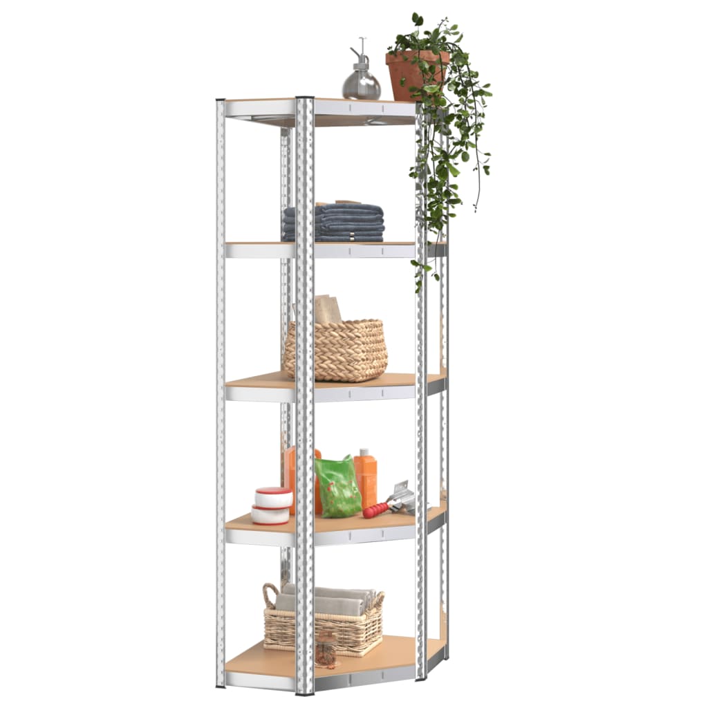 Vidaxl Eckregal 5-layer-Stahl und verarbeitetes Holz Silberfarben