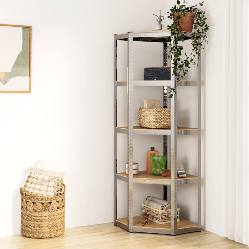 Vidaxl Eckregal 5-layer-Stahl und verarbeitetes Holz Silberfarben
