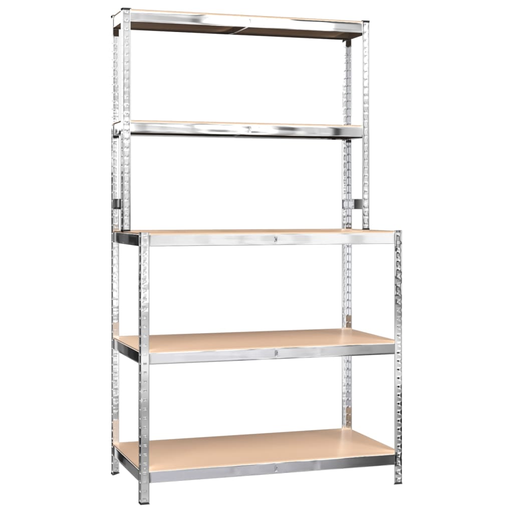 VIDAXL-Arbeitstabelle 5-Schichten mit Regalen Stahl verarbeitet Holz Silber Farbe