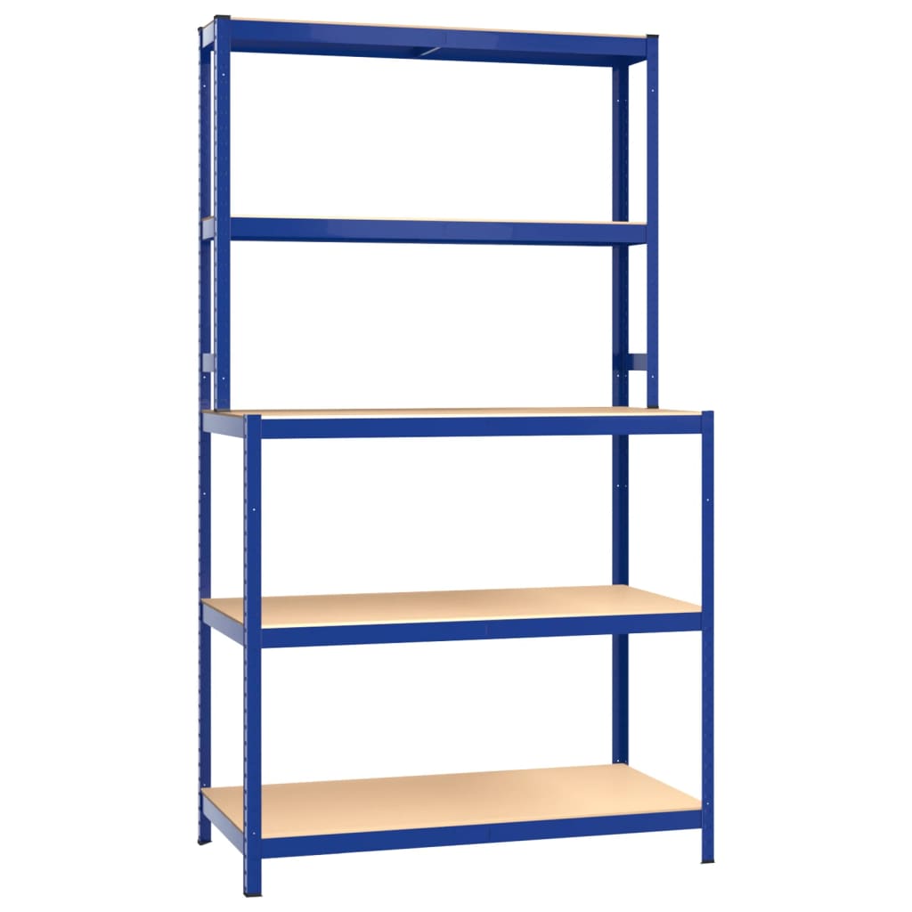 Vidaxl Werkafel 5 -schichtige mit Stahlregalen und verarbeiteten Holzblau