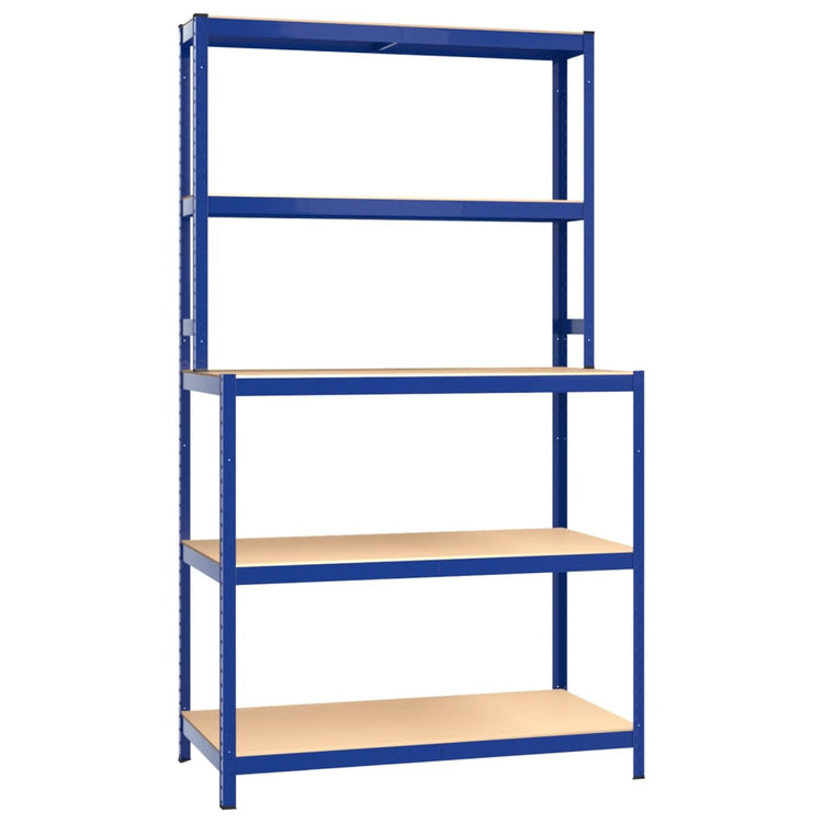 Vidaxl Werkafel 5 -schichtige mit Stahlregalen und verarbeiteten Holzblau