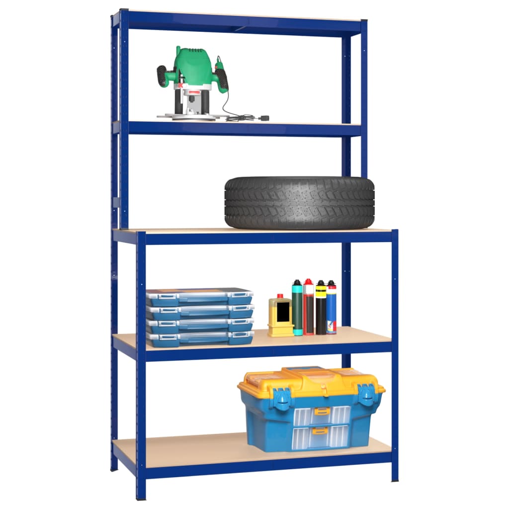Vidaxl Werkafel 5 -schichtige mit Stahlregalen und verarbeiteten Holzblau