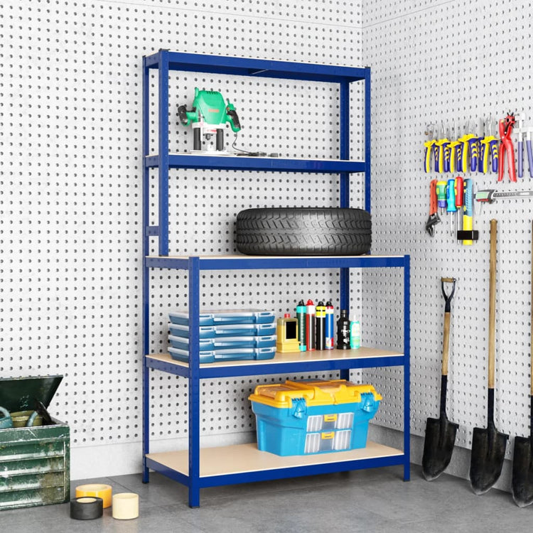 Vidaxl Werkafel 5 -schichtige mit Stahlregalen und verarbeiteten Holzblau