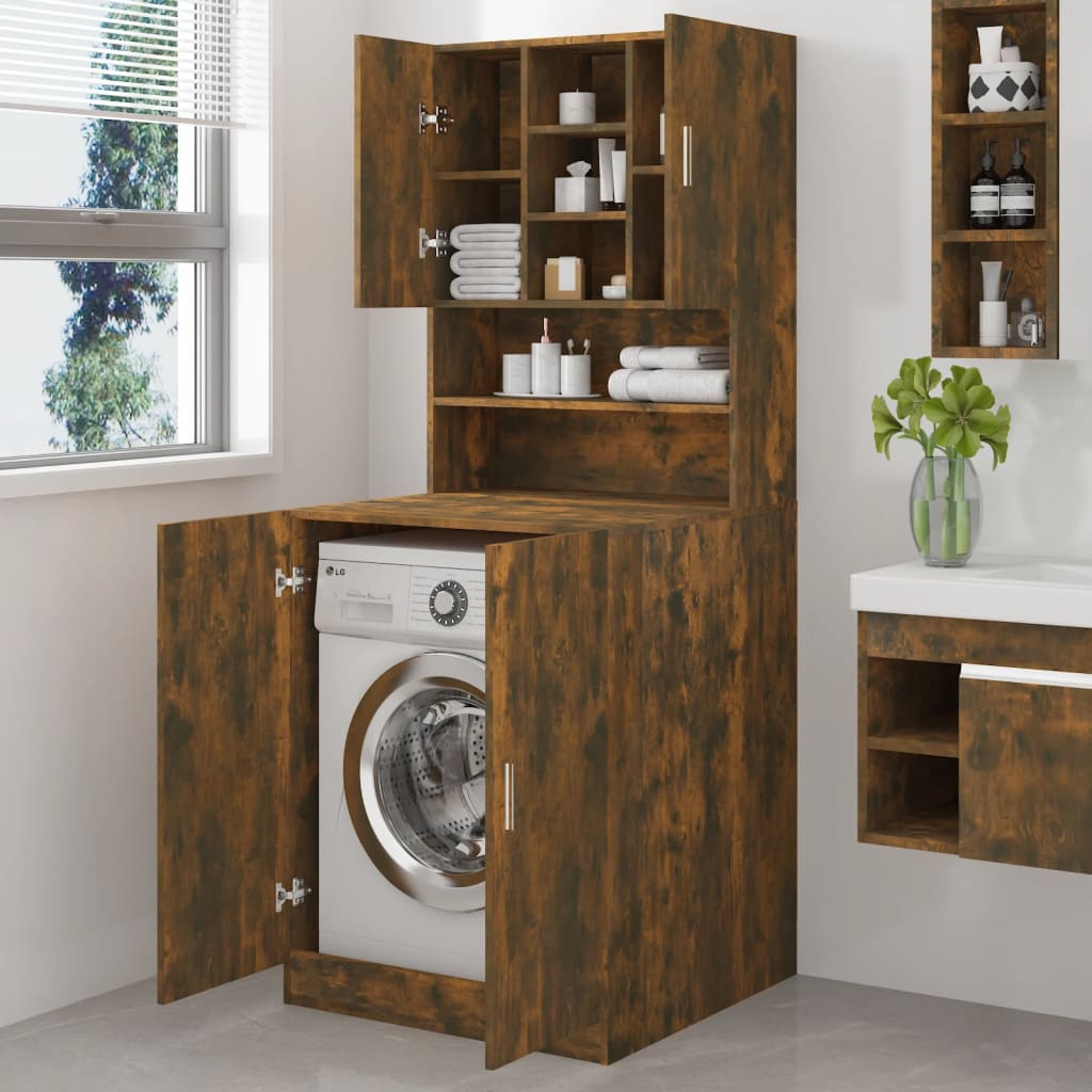 Vidaxl Waschmaschinenschrank bearbeitet Holz geräucherte Eiche farbig