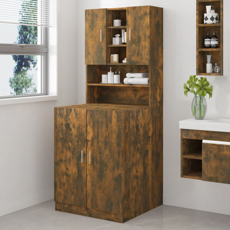 Vidaxl Waschmaschinenschrank bearbeitet Holz geräucherte Eiche farbig