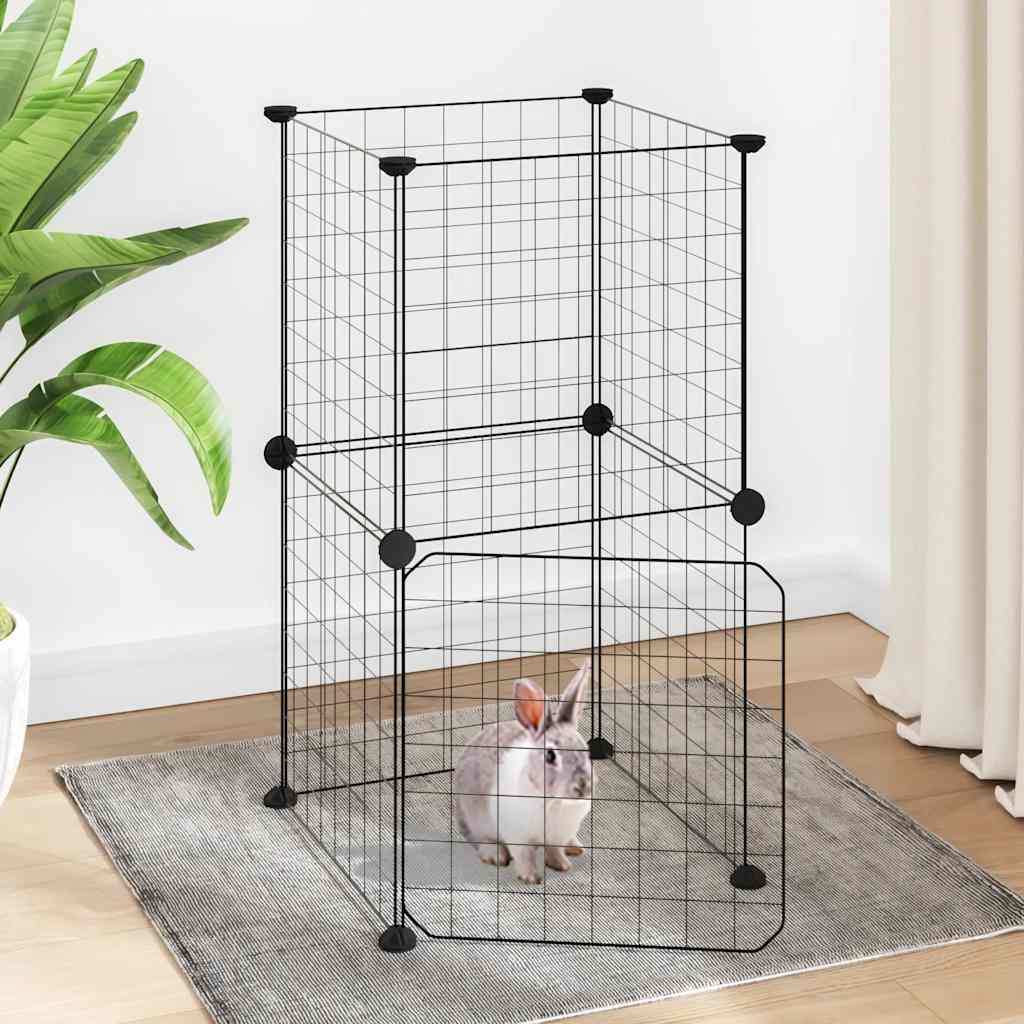 Vidaxl -Haustiere Käfig mit Tür 8 Paneele 35x35 cm Stahl schwarz