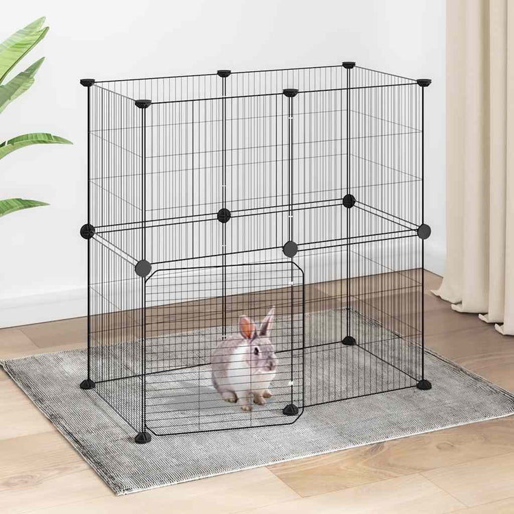 Vidaxl -Haustiere Käfig mit Tür 12 Paneele 35x35 cm Stahl schwarz