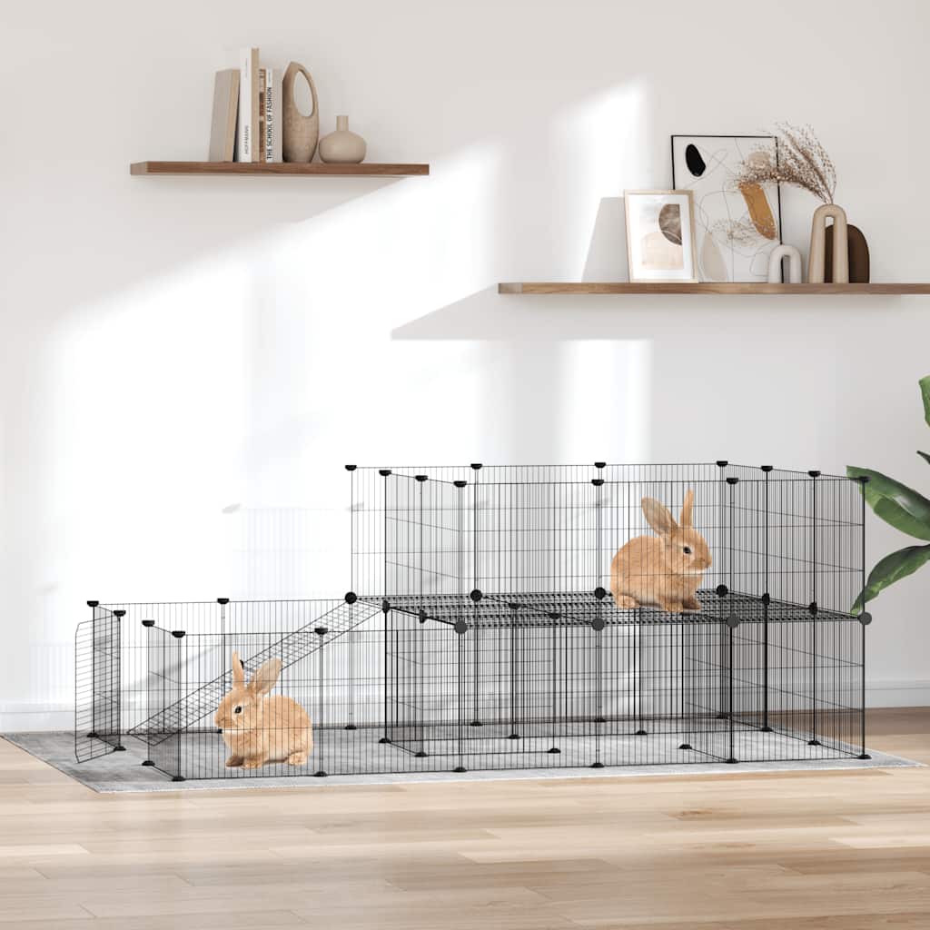 Vidaxl -Haustiere Käfig mit Tür 44 Paneele 35x35 cm Stahl schwarz