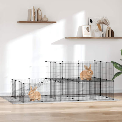 Vidaxl -Haustiere Käfig mit Tür 44 Paneele 35x35 cm Stahl schwarz
