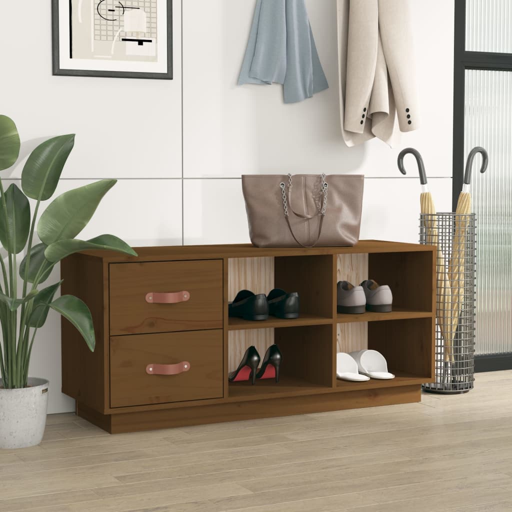 Vidaxl Schuhe Bank 100x34x45 cm Festkiefer Honigbraun