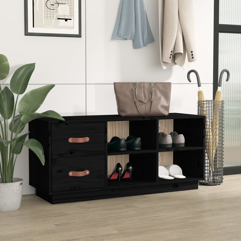 Vidaxl Schuhe Bank 100x34x45 cm Festkiefer schwarz