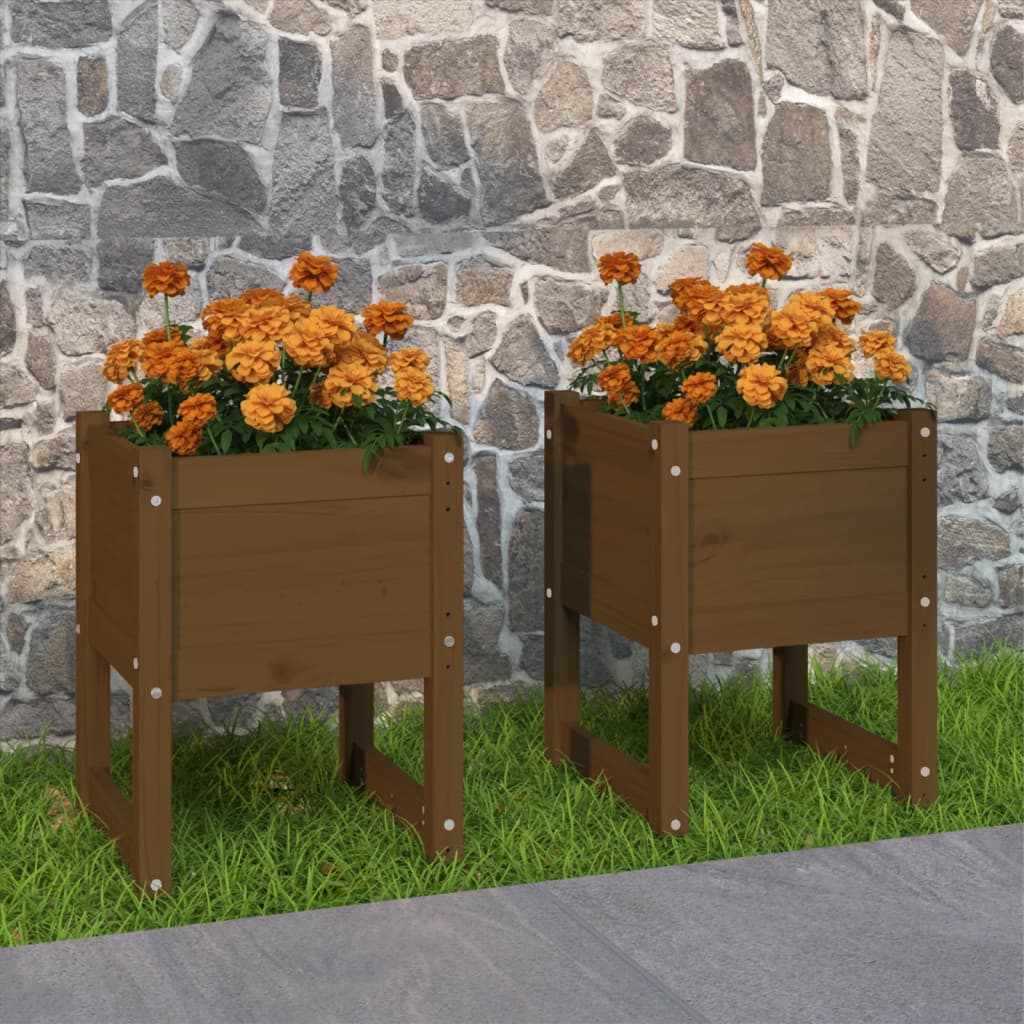 VIDAXL -Pflanzer 2 ST 40x40x52,5 cm Festkiefer Honigbraun