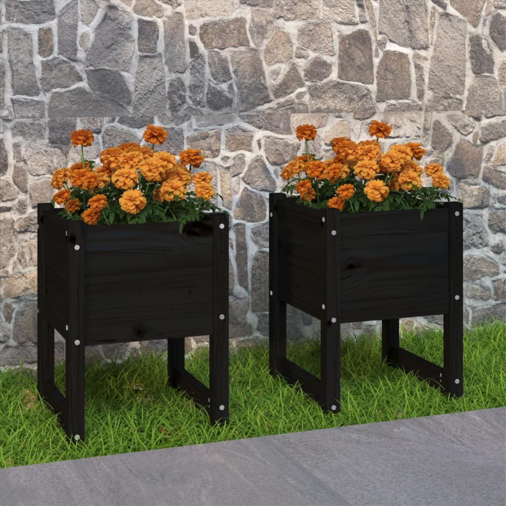 VIDAXL -Pflanzer 2 ST 40x40x52,5 cm Festkiefer schwarz