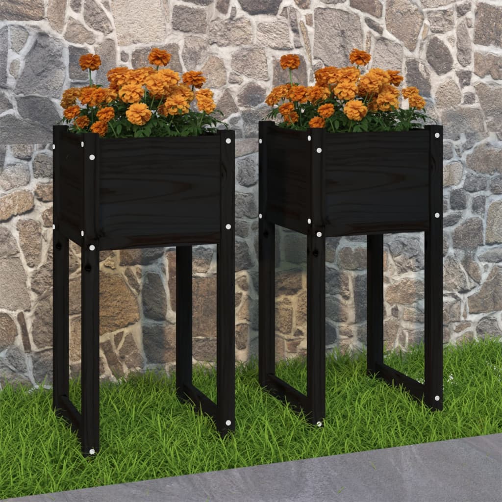 VIDAXL -Pflanzer 2 ST 40x40x81 cm Festkiefer schwarz