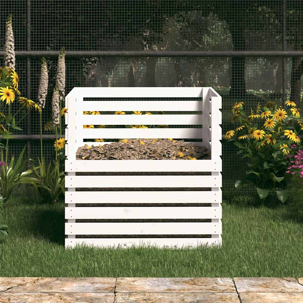 VIDAXL -Kompost -Bin 80x80x78 cm Festkiefer weiß
