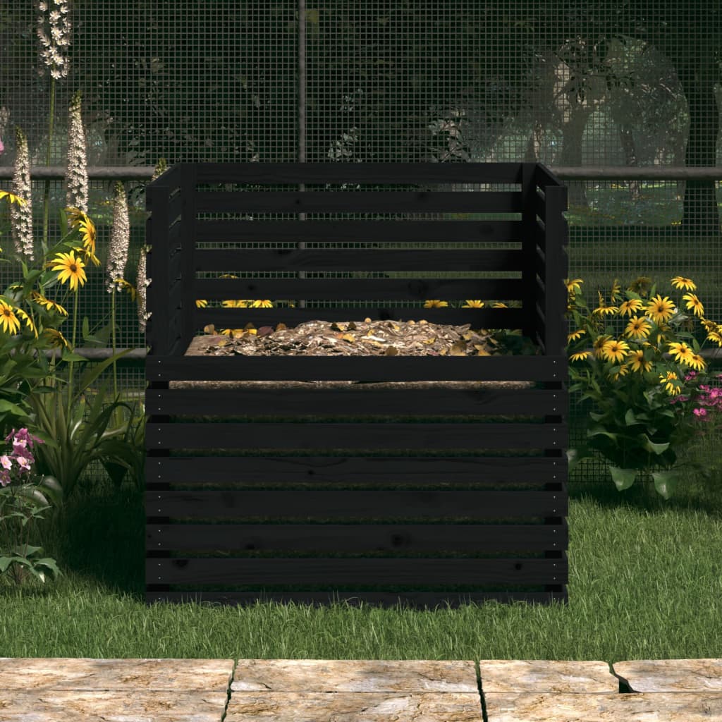 Vidaxl -Kompost -Bin 100x100x102 cm Festkiefer schwarz