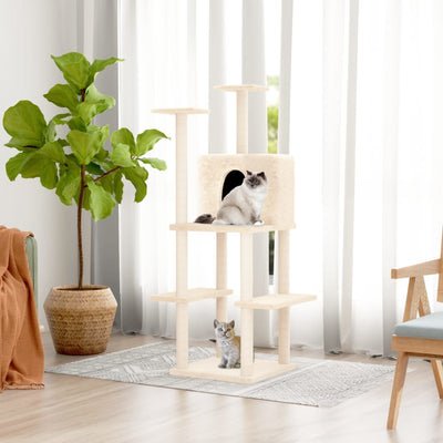 Vidaxl -Katzenmöbel mit Sisal -Kratzerposten 144,5 cm Creme -Colored
