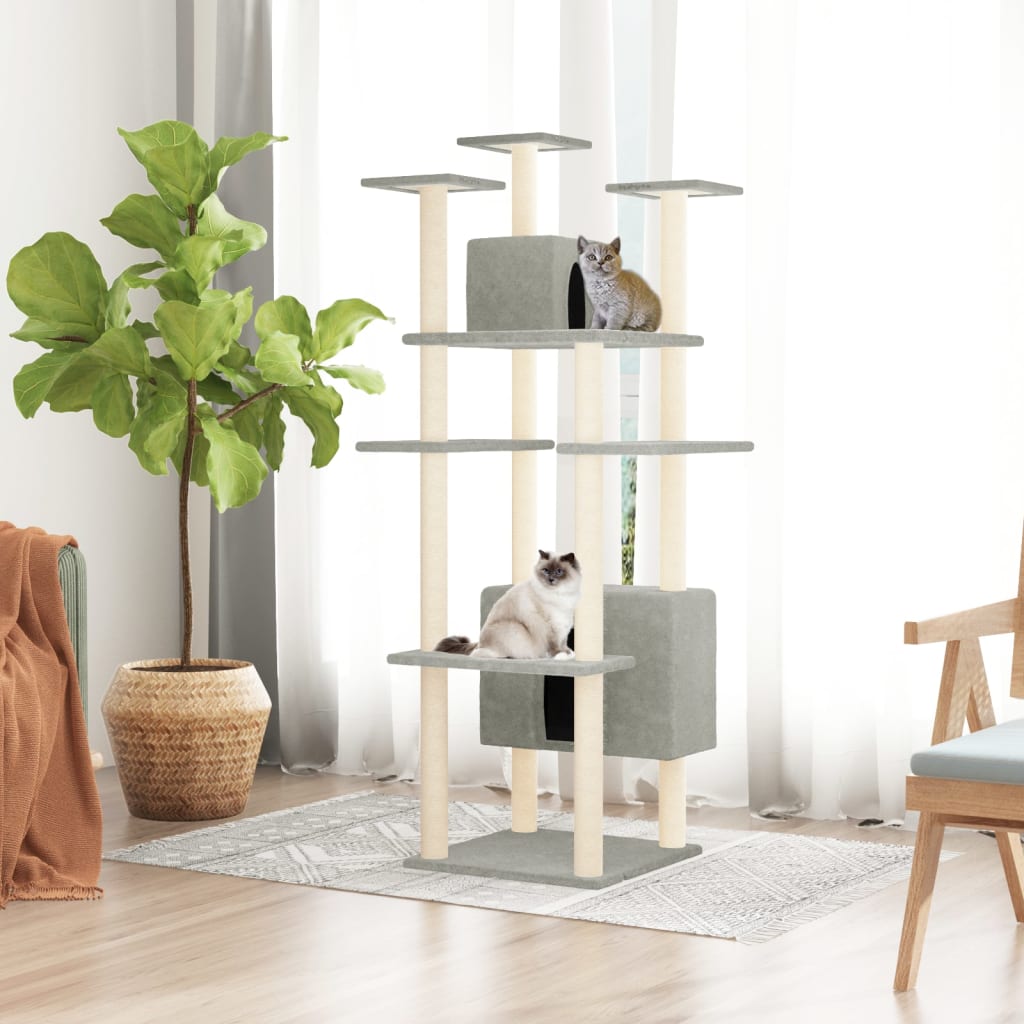 Vidaxl -Katzenmöbel mit Sisal -Kratzerpfosten 162 cm hellgrau