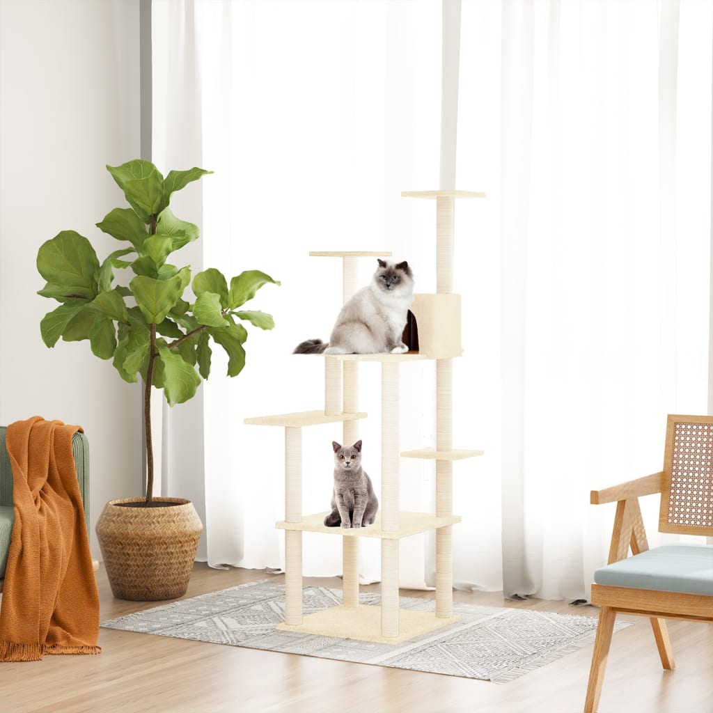 Vidaxl -Katzenmöbel mit Sisal -Kratzerpfosten 153 cm creme -gelenkt