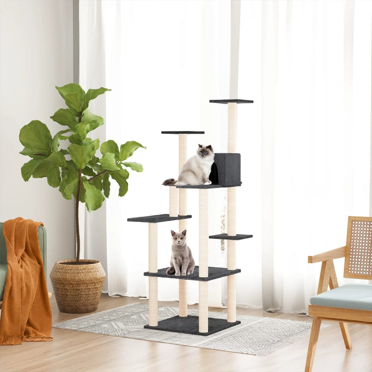 Vidaxl -Katzenmöbel mit Sisal -Kratzerpfosten 153 cm dunkelgrau