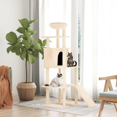 Vidaxl -Katzenmöbel mit Sisal -Kratzerpfosten 166 cm creme -gelenkt