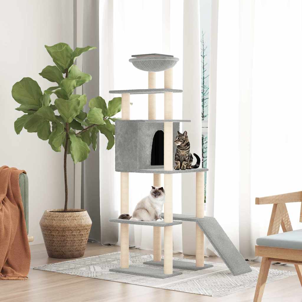 Vidaxl -Katzenmöbel mit Sisal -Kratzerpfosten 166 cm hellgrau