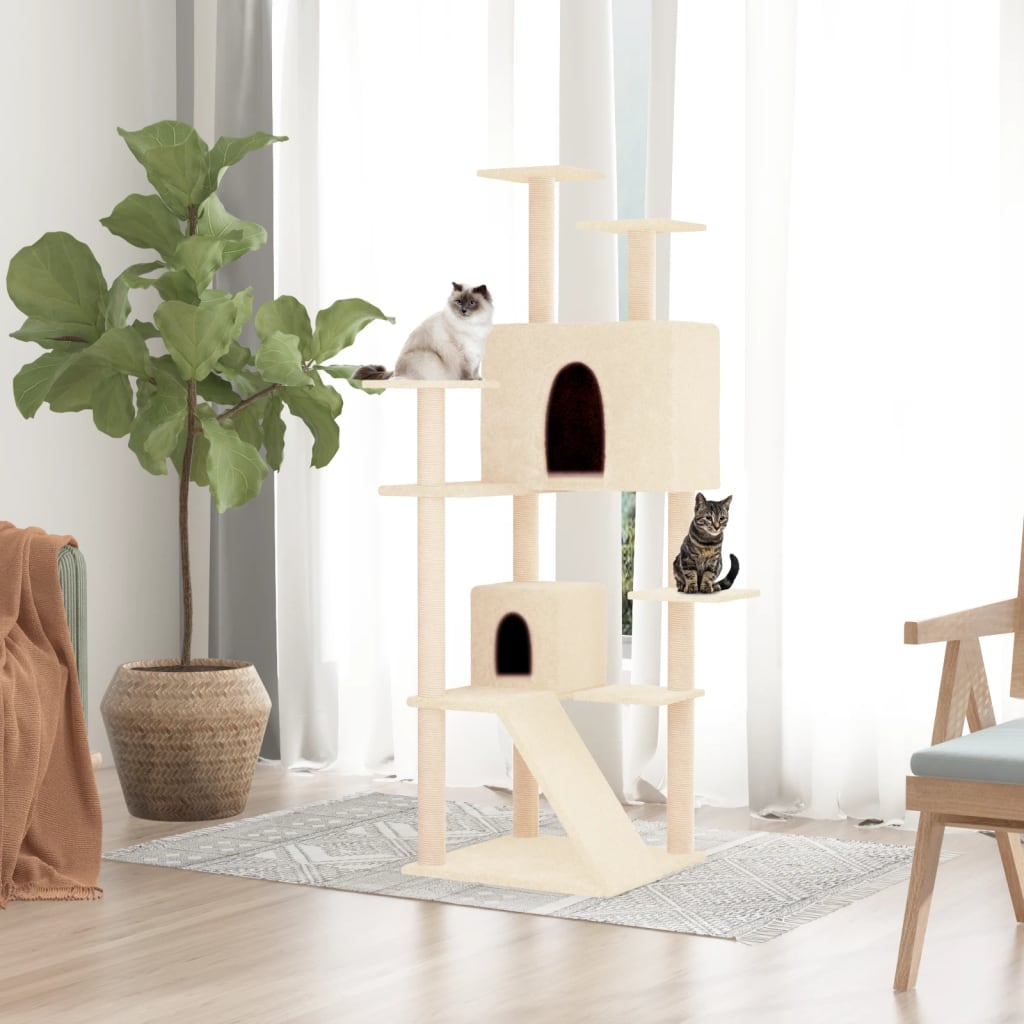 Vidaxl -Katzenmöbel mit Sisal -Kratzerpfosten 153 cm creme -gelenkt
