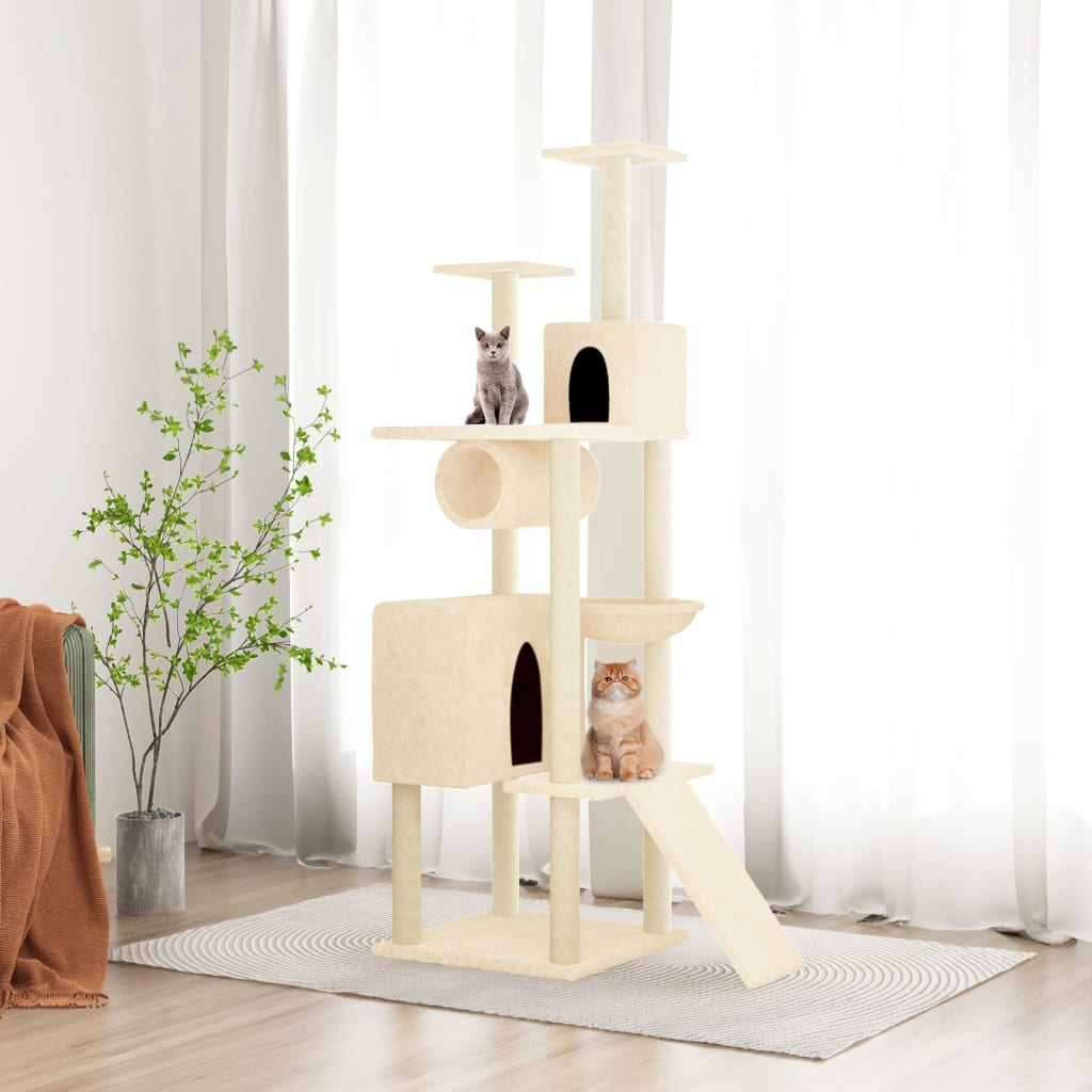 Vidaxl -Katzenmöbel mit Sisal -Kratzerpfosten 168 cm creme -gelenkt