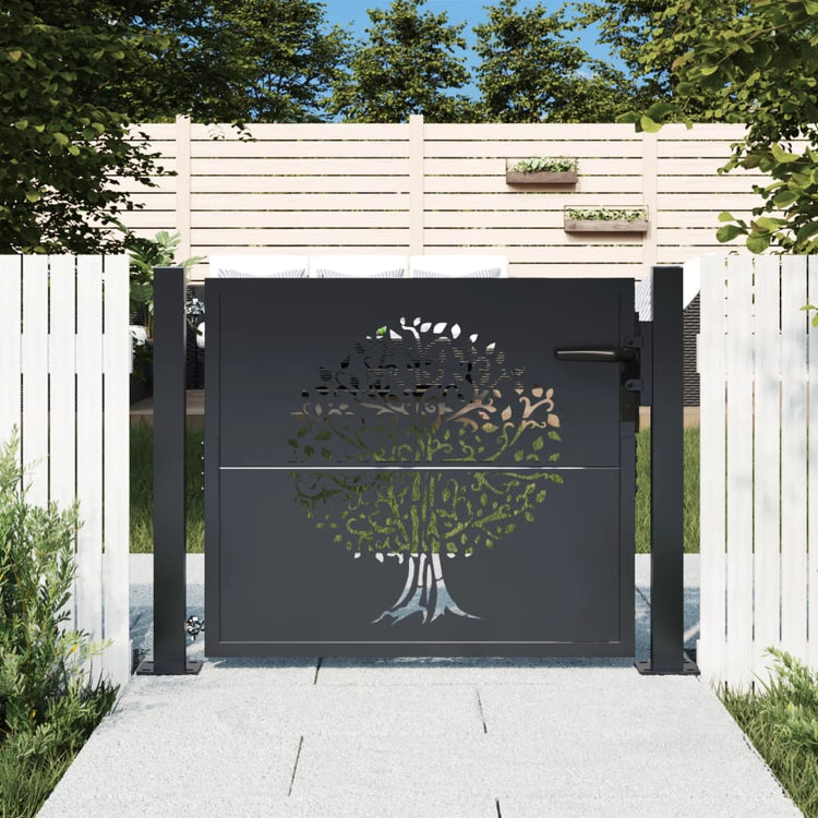 VIDAXL -Port 105x80 cm mit Baumdesign Stahl Anthrazit -gelöscht
