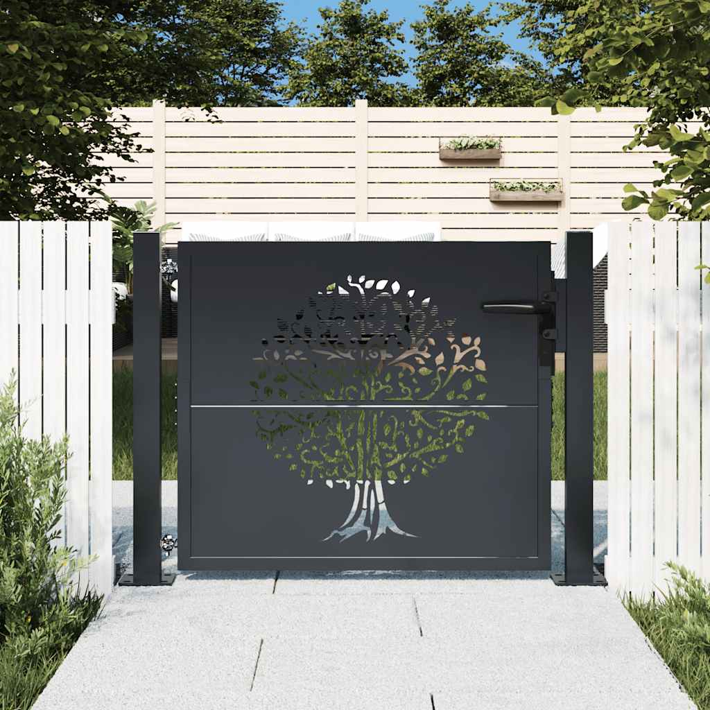 VIDAXL -Port 105x105 cm mit Baumdesign Stahl -Anthrazit -geläutet