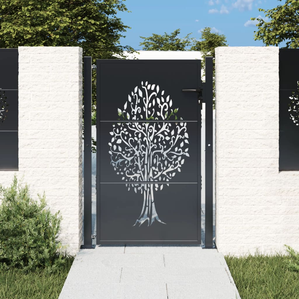 VIDAXL POORT 105x130 cm mit Baumdesign Stahl -Anthrazit -gelöscht
