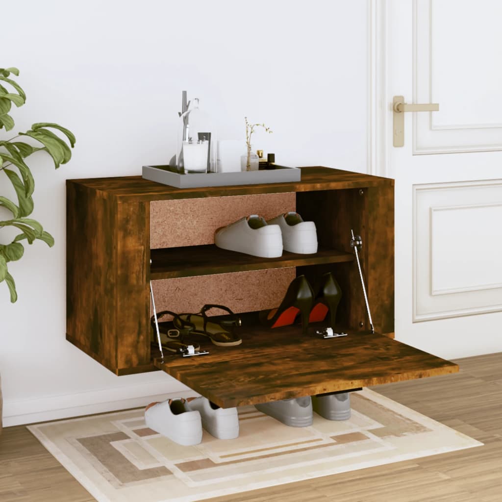 Vidaxl Wandschuhschrank 70x35x38 cm Solid Pine Räuchereiche