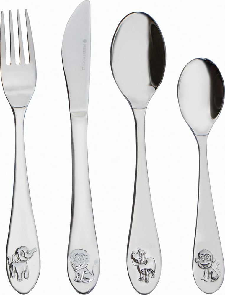 Kinderbesteck - 4-teilig - Safari - Silber
