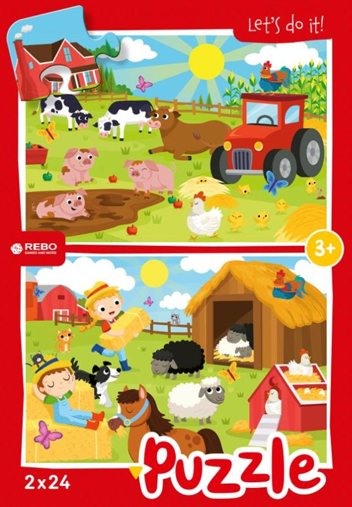 Rebo Puzzle 2x24 Teile - Bauernhoftiere
