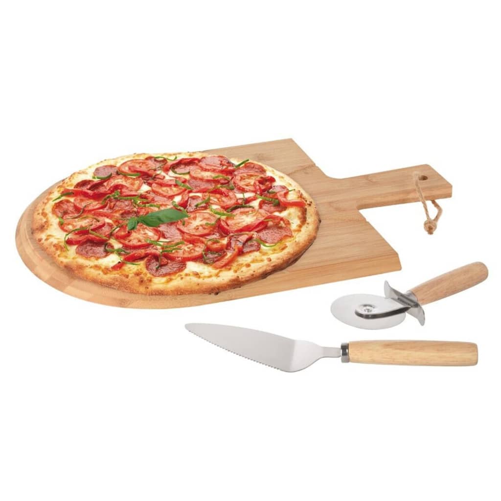 Ausgezeichnete Hausware Houseware 3-teilige Pizzasnijs Set 43x30 cm Bambus