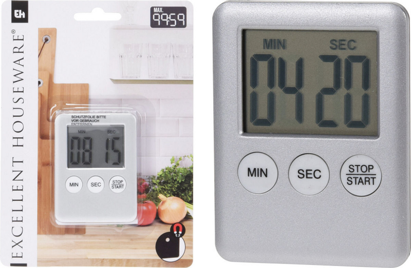 Küchentimer von Excellent Houseware, 70 x 55 x 10 mm, silberfarben