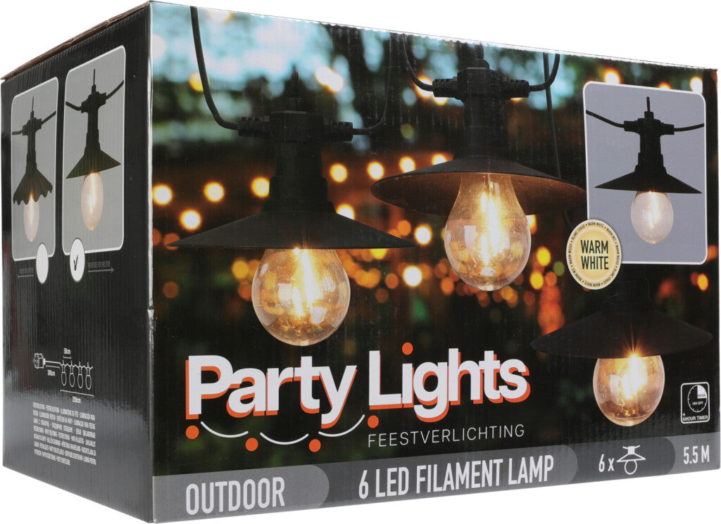 Pro Gartenpartybeleuchtung Außenbeleuchtung 6 LED-Filamentlampen warmweiß 5,5 Meter Partybeleuchtung für draußen