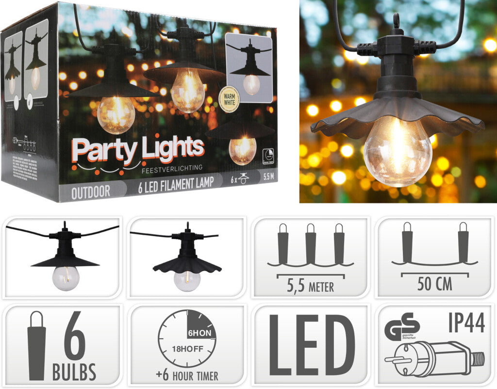 Pro Gartenpartybeleuchtung Außenbeleuchtung 6 LED-Filamentlampen warmweiß 5,5 Meter Partybeleuchtung für draußen