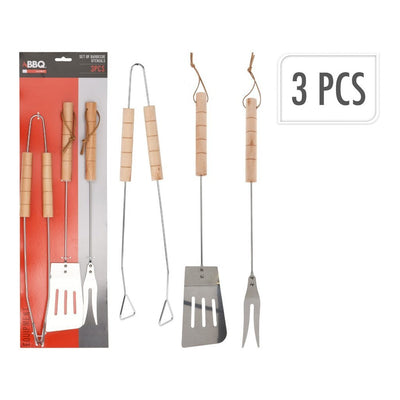 Grillbesteck 3-teilig aus Holz und Edelstahl