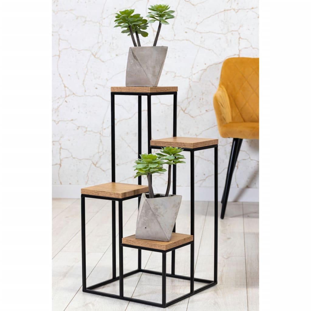 Home Styling Home Styling Plant Standard mit 4 Brettern Natural und Schwarz