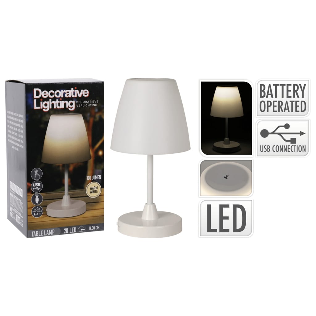 Hs Sammlung Hs Sammlungstischlampe LED wiederaufladbar 13x30 cm Weiß