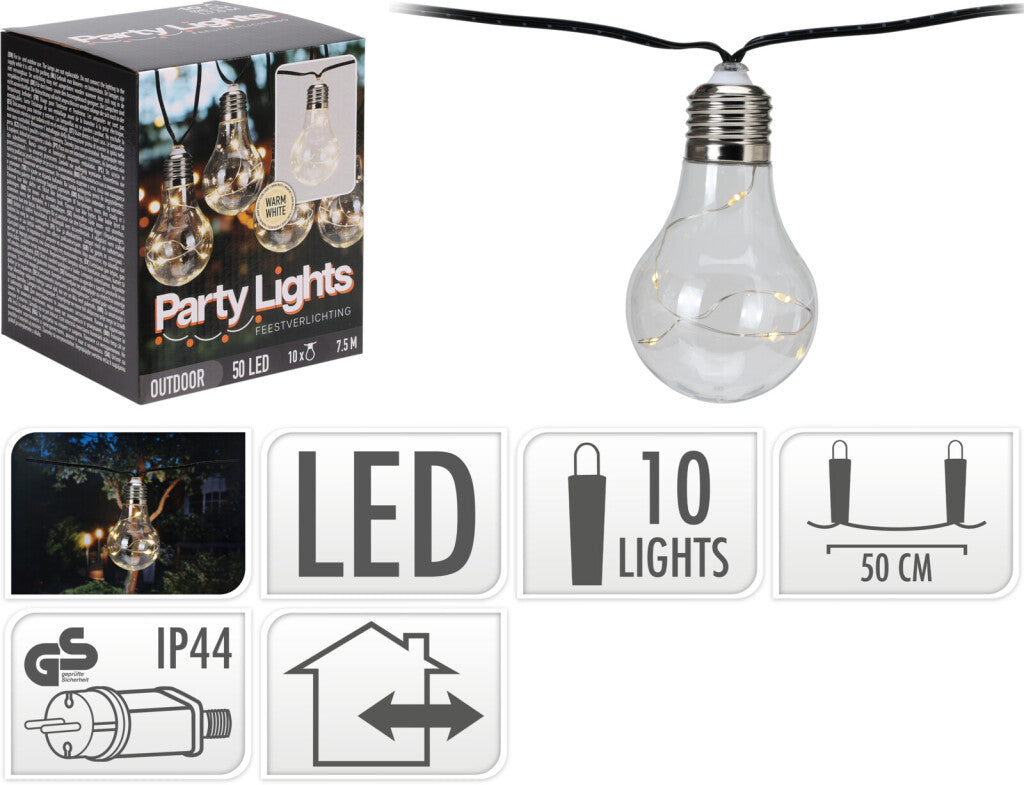 Profi Gartenpartybeleuchtung 10 Lichter warmweiß